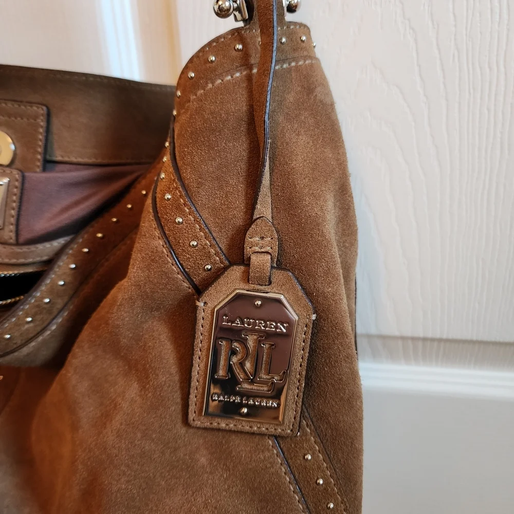 Ralph Lauren Baswick Brown Suede Hobo Bag